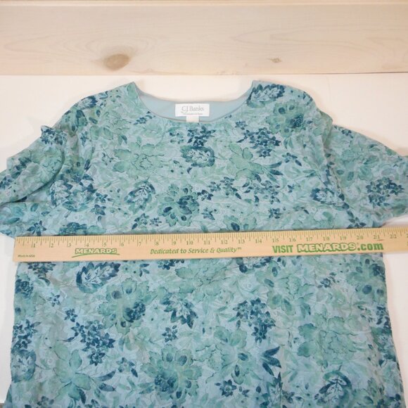 CJ Banks Womens Plus size 1X Teal Floral Top with Lace Overlay 3/4 Sleeve Blouse - Picture 4 of 10